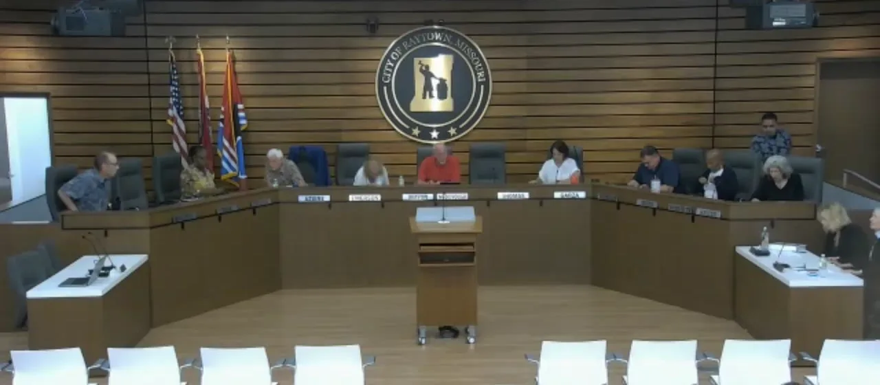 The full Raytown Board of Aldermen in session, August 11, 2026