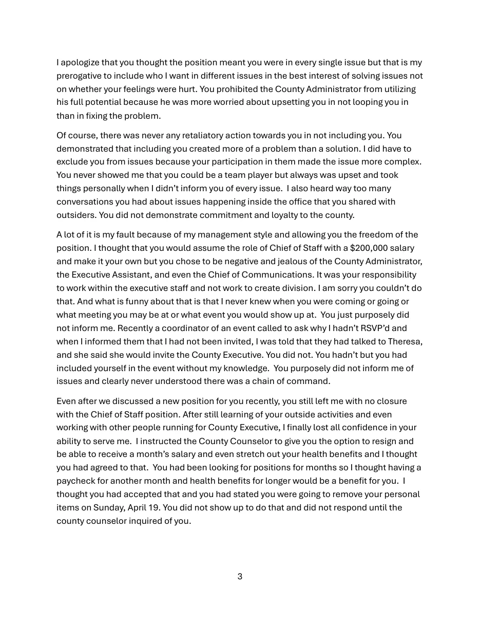 The letter, page 3 of 4 — key passages highlighted