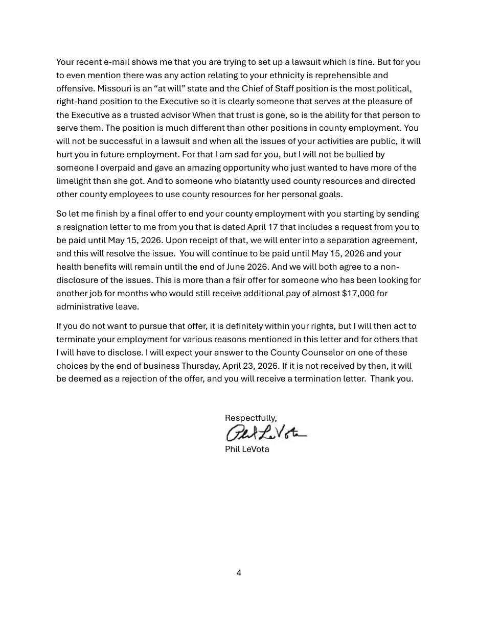 The letter, page 4 of 4 — key passages highlighted